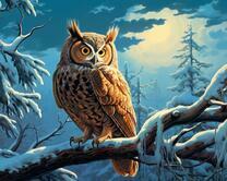 Филин над заснеженной ветке