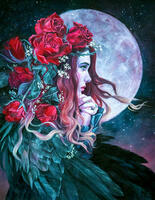 Без бренда «Девушка с розами в волосах на фоне луны» в Липецке в интернет-магазине Без бренда «Девушка с розами в волосах на фоне луны» в Липецке