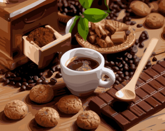 Картина по номерам 40x50 Горячий шоколад с корицей и печеньем