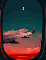 Взгляд на ночное небо сквозь иллюминатор самолета