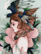 Без бренда «Девушка с большим цветком и птицы» в Липецке в интернет-магазине  Без бренда «Девушка с большим цветком и птицы» в Липецке