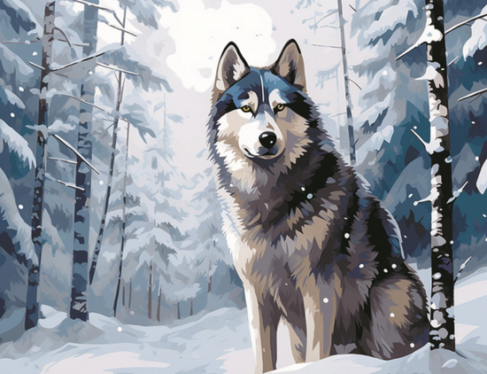 Алмазная мозаика 40x50 Серый волк в заснеженном лесу