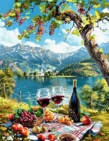 Без бренда «Винный натюрморт с бокалами, бутылкой вина, фруктами и ягодами» в Липецке