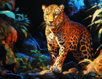 Леопард в джунглях ночью