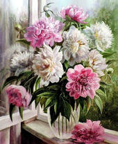 Без бренда «Пионы в прозрачной вазе у окна» в Липецке